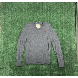 Hollister Gray V Neck Sweater Mens Small Cotton Blend Classic Logo